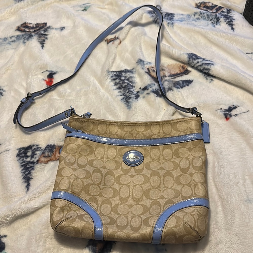 *FINAL* COACH LOGO CROSSBODY BAG: BROWN/BLUE: GUC